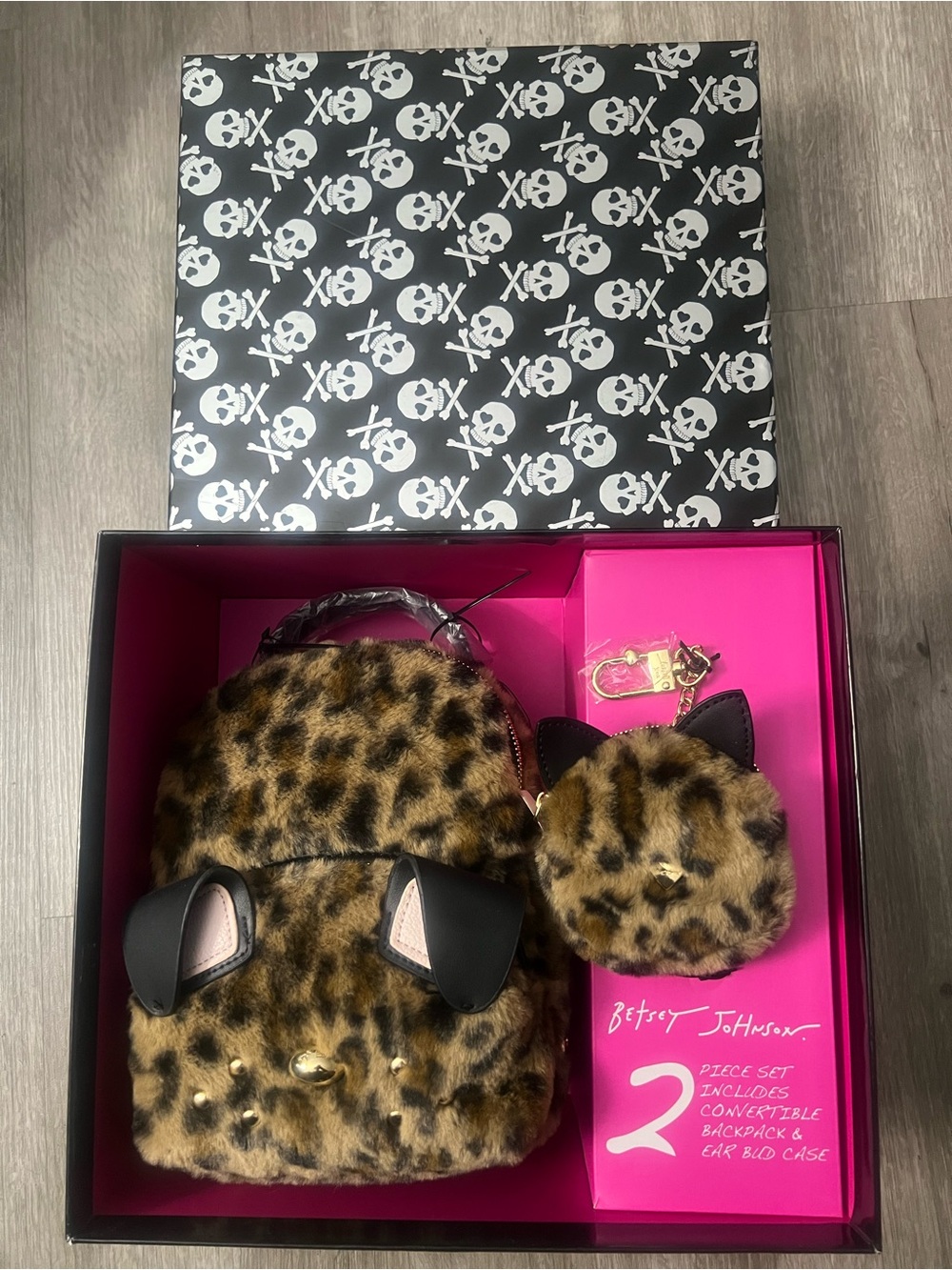 Betsey Johnson Leopard Faux Fur Cat Backpack & Coin Purse - Brown Black